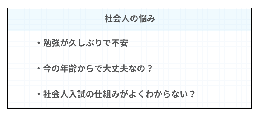 ・勉強が久しぶり・中学内容から不安・社会人入試が気になる